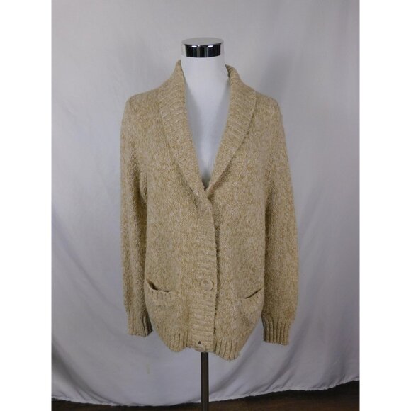 Eddie Bauer XL Oatmeal Knit Cardigan Shawl Collar Cottagecore - Picture 1 of 10